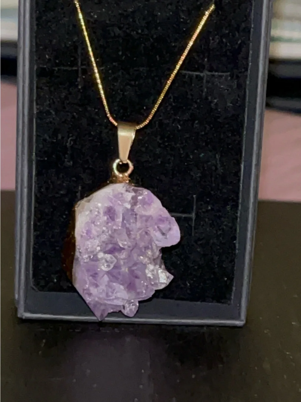 Gold Pendant Necklace with Purple Amethyst Druzy